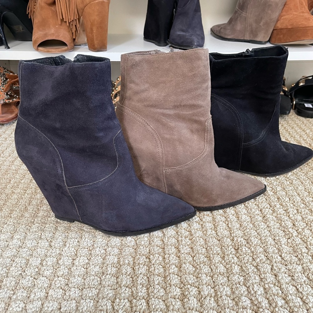 Navy blue, Taupe or Black wedge Ash booties gently worn